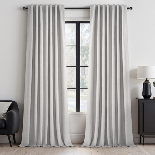 Extra Long 120 Inch Blackout Curtains for Large Window Treatment Modern Farmhouse Linen Drapes Sound Proof Drapes Room Divider Pleat Ceiling Track Burg Bedroom Grey (Grey Beige / 52"W x 120"L (Pack of 2))