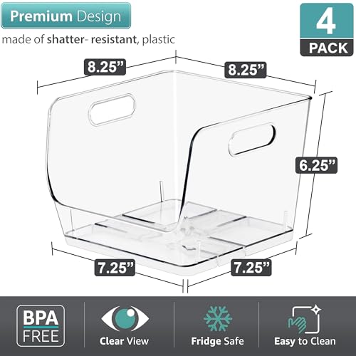 Clear Pantry Organizer with Stackable Storage Bins (Medium Square / 4 Pack)