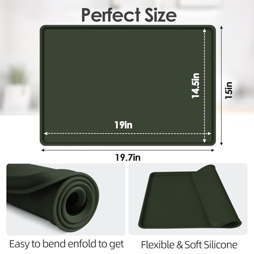 Silicone Coffee Maker Mat with Lip for Countertops (Dark Olive / 19.7'' x 15'')