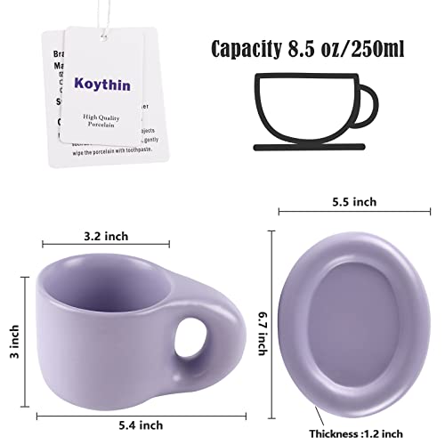 Ceramic Coffee Chubby Mug Saucer Set (Light Purple)