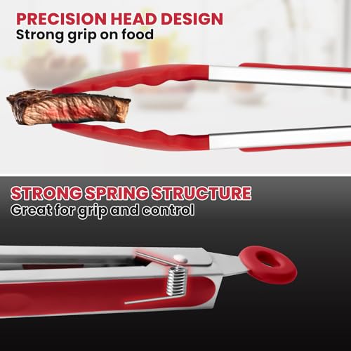 3 Pack Kitchen Tongs for Cooking with Silicone Tip (9 inch / Red 3Pcs)