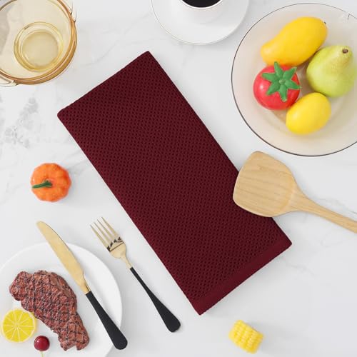 100% Cotton Waffle Weave Kitchen Dish Towels 24 (Burgundy / 13 X 28 - 24 Pack)