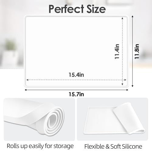 Silicone Coffee Maker Mat with Lip for Countertops (White / 15.7'' x 11.8'')