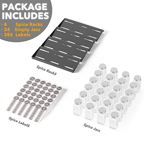Spice Drawer Organizer with 24 Spice Jars (24 Jars, 11.25" Wide)