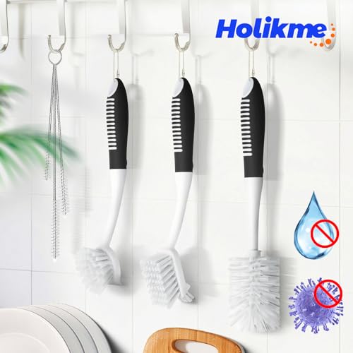 6 Pack Dish Brush Set with Bottle Brush (Black)