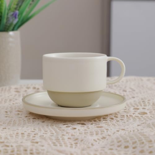 Little minimalist ceramic pottery tea cup with saucer (Matte White)
