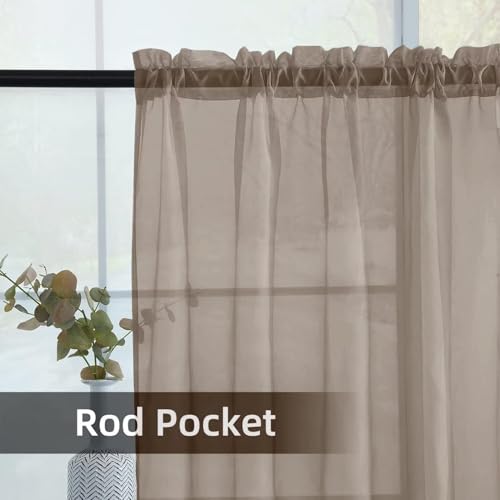 Solid Sheer Rod Pocket Curtain Voile Draperies 2 Panels White Beige Black Grey Ivory 52 Inch Width 90 Inch Long 1 Pair for Kitchen Bedroom Children Living Room Yard (Taupe / 52"W x 90"L (Pack of 2))