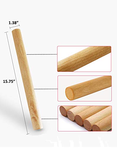 Non stick Rolling Pin Wood Dough Roller Classic for Baking Cookie Pastry Pizza (15.75 Inch)