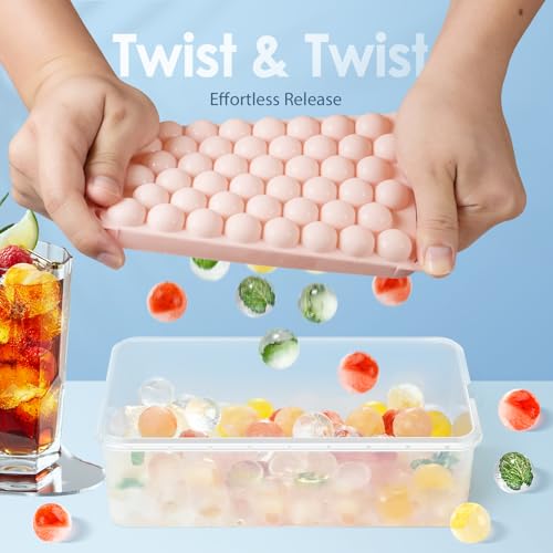 Ice Cube Tray with Lid and Bin (0.8"-2 pack / Pink)