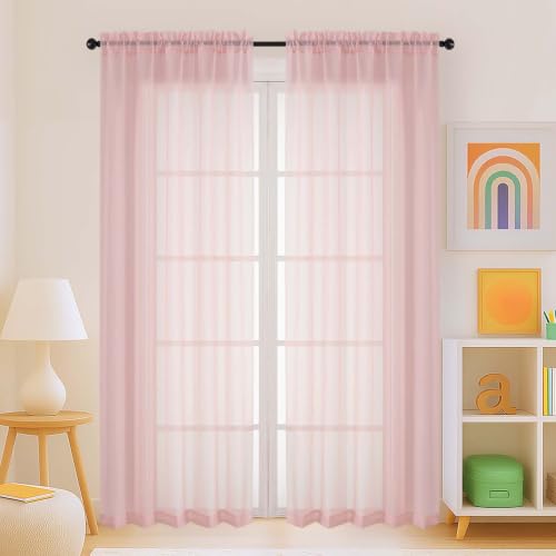 Extra Wide Blush Pink Sheer Curtains 72 Inches Long 2 Panels (59"W x 72"L (Pack of 2) / Blush Pink)