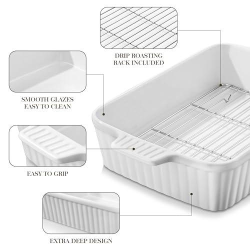4.4 QT Baking Dishes with Rack (White-with Rack / 4.4 QT)