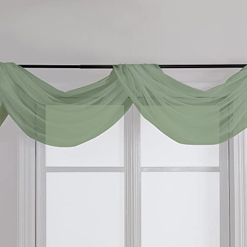 Sheer Window Curtains 144 inch Extra Long 2PCS (Sage Green / 42"W x 144"L (Pack of 2))