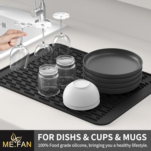 Silicone Dish Drying Mat for Kitchen Counter (Black / 8" x 12")