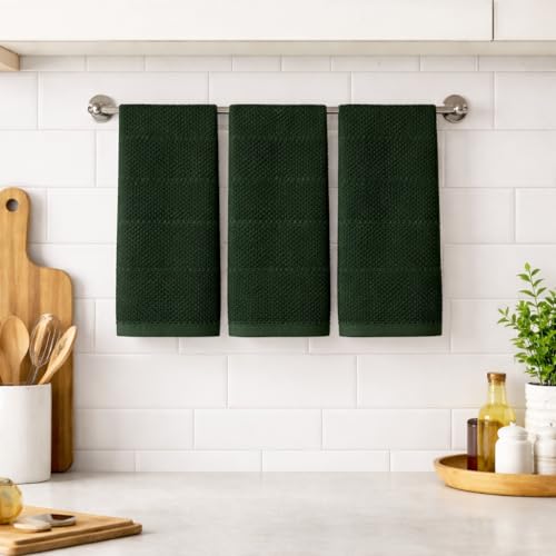 Dark Green Kitchen Hand Dish Towels (Dark Green Textured)