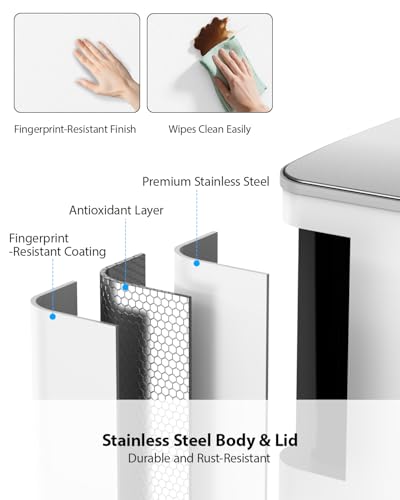Dual Trash and Recycling Bins for Kitchen (White / 2 x 11 Gallon)
