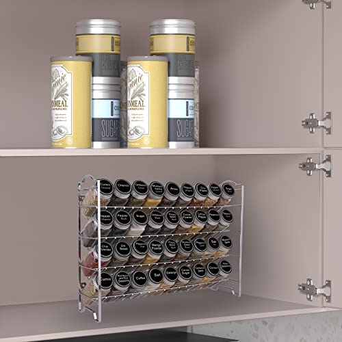Spice Rack Organizer with 36 Spice Jars 4 oz and 396 Spice Labels (Silver)