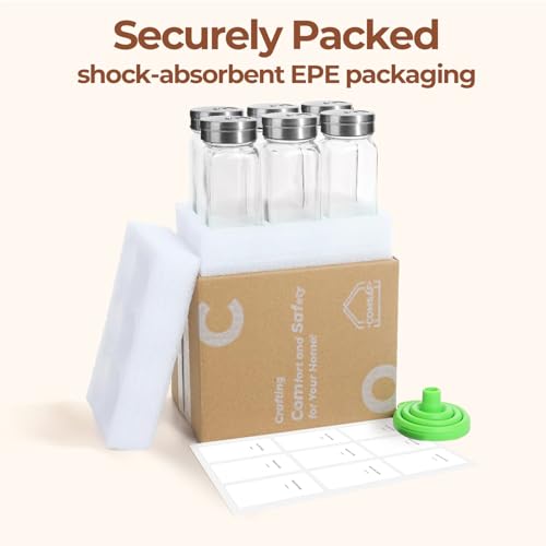 Glass Spice Jars with Shaker Lids 4 oz 6 Pack Square (4 fl oz x 6 - Shaker Lids)