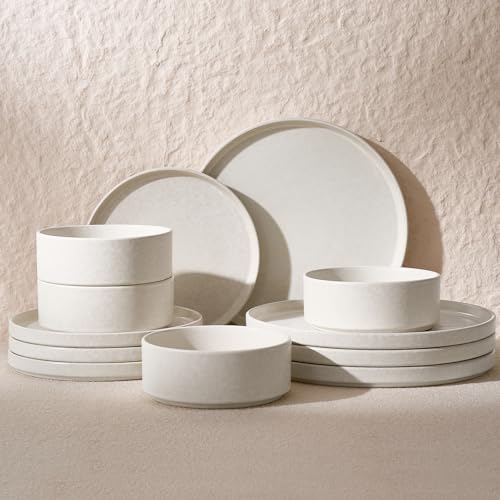 Nebula 12 Piece Dinnerware Set (Matte Beige White / Service for 4 (Standard Dinner Set))