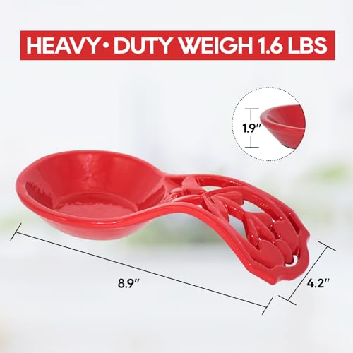 Cast Iron Spoon Rest (Red / Coral Floral)