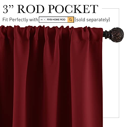 Basement Bathroom Kitchen Cafe Blackout Privacy Window Curtains (Burgundy Red / 34"W x 30"L (Pack of 2))