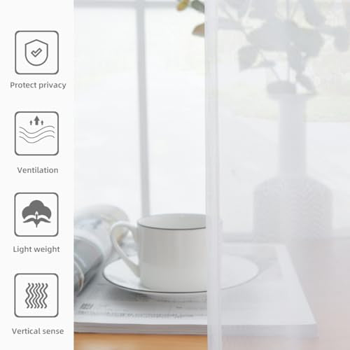 Solid Sheer Rod Pocket Curtain Voile Draperies 2 Panels White Beige Black Grey Coffee 52 Inch Width 18 Inch Long 1 Pair for Kitchen Bedroom Children Living Room Yard (White / 52"W x 18"L (Pack of 2))