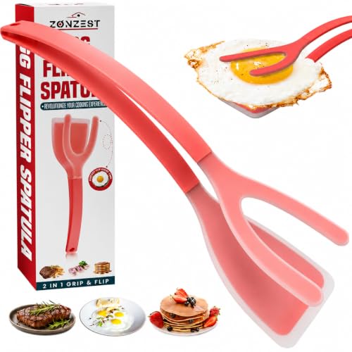 Silicone Egg Flipper Spatula Tongs (Red)