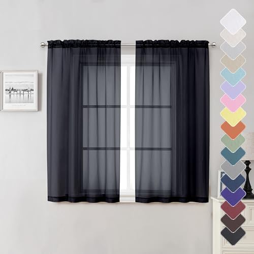 Black Sheer Curtains 54 Inch Length 2 Panels Set (Black / 40"W x 54"L (Pack of 2))