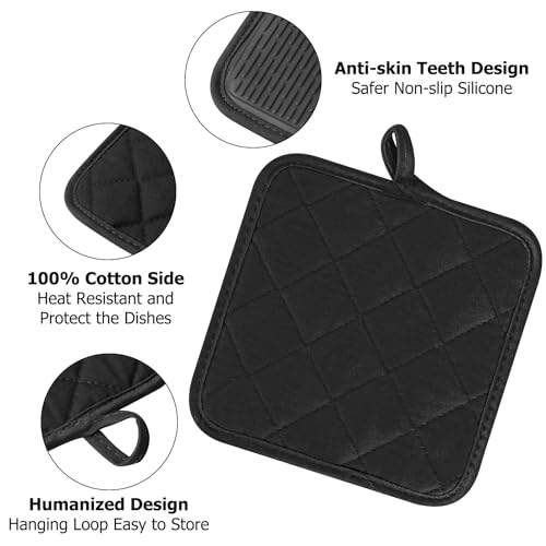 Oven Mitts and Pot Holders Set (Black / 4 Pieces Set)