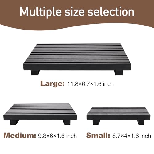 Black Bathroom Tray for Sink Decor Kitchen Counter Wood Pedestal Soap Dish (8.7x4 inch / Black)
