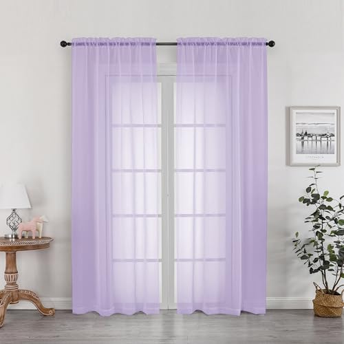 Sheer Curtains 78 inches Long for Bedroom Living Room 2 Panels Set (Lavender / 42"W x 78"L (Pack of 2))