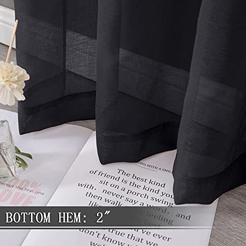 Short Sheer Curtain Linen Textured Living Room Curtains Sheer Light Filtering Rod Pocket Voile Curtain for Bedroom (42"W x 54"L (Pack of 2) / Black)