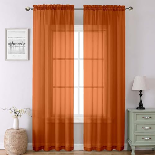 Orange Sheer Curtains 90 Inches Long 2 Panels (Orange / 42"W x 90"L (Pack of 2))