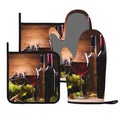Wine Grapes Wooden Vintage Oven Mitts and Pot Holders Sets of 4 (Wine Grapes Wooden Vintage)