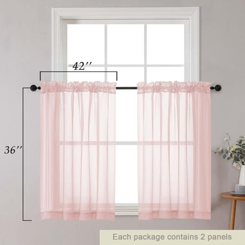 Cafe Curtains 36 Inch Length Tier 2 Pieces (Blush / 42"W x 36"L (Pack of 2))