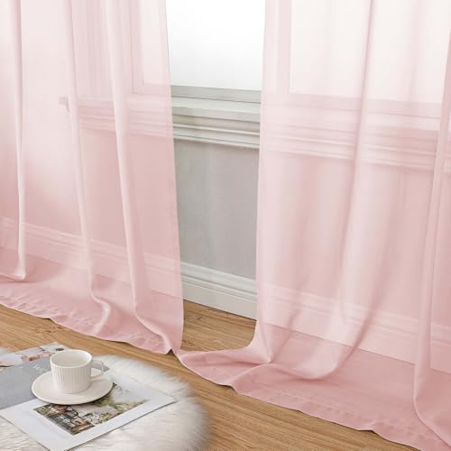 Blush Sheer Curtain for Bedroom Living Room 78 Inches Long 2 Panels Set (Blush / 42"W x 78"L (Pack of 2))
