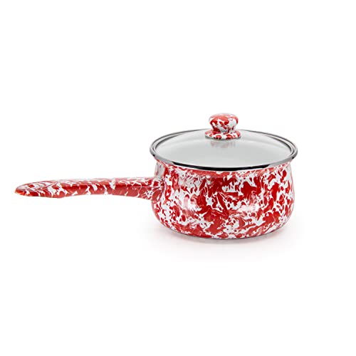 Enamelware Sauce Pan with Handle (Red Swirl)