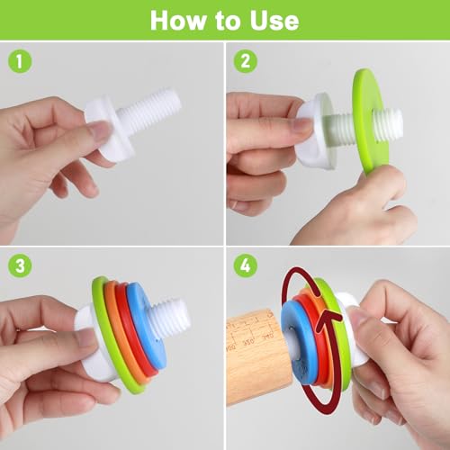 Wood Rolling Pin with Thickness Rings (Natural Wood)
