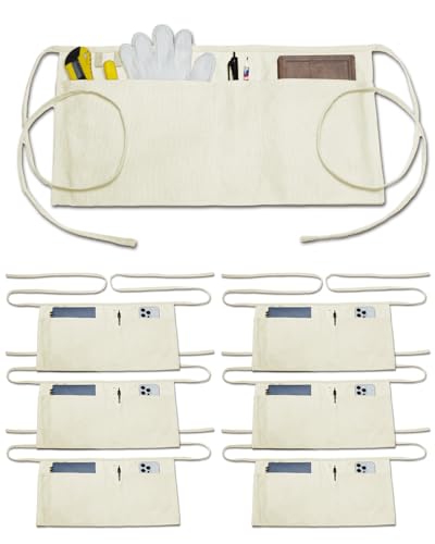 7 Pack Canvas Work Waist Tool Apron with Three Pockets (7 Pack Beige Work Waist Apron)