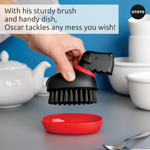 NEW) OTOTO Oscar Dog Dish Brush - Dog Gifts, Daschund, Wiener Dog, Dish Scrub Brush, Dish Scrubber, Kitchen Vegetable Scrub Brush Palm Brush, White Elephant Gifts, Cute Kitchen Gadgets (Oscar)