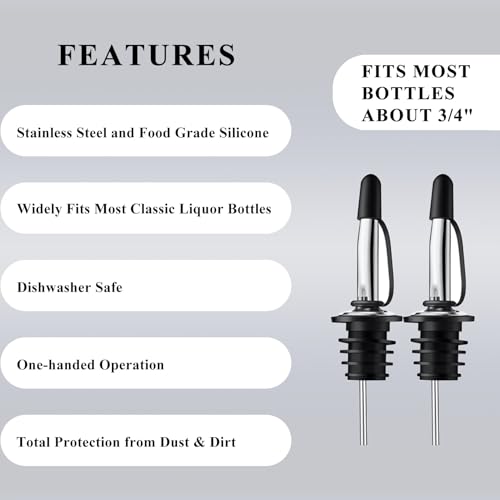Jigger for Bartending with 2 Pourers (1 Jigger+ 2 Pourers with Caps / Silver)