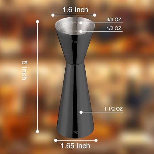 Double Cocktail Jigger for Bartending (Flat Edge-1oz/2oz-1PC / Black)