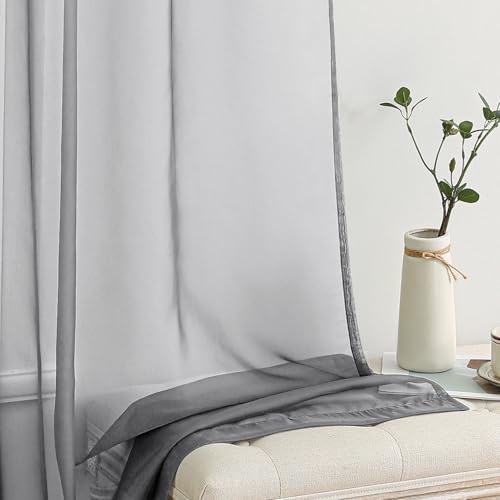 Charcoal Grey Sheer Curtains 54 X 96 Inches (Charcoal Grey / 54"W x 96"L (Pack of 2))