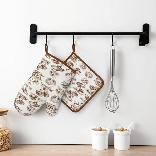 Aesthetics Mushroom Silicone Oven Mitts Pan Mats Set of 2 (Black2)