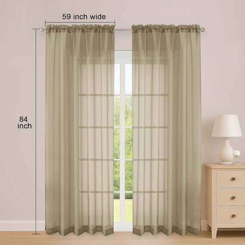 Taupe Sheer Curtains 84 Inch Long 2 Panels for Living Room 59" Wide (Taupe / 59"W x 84"L (Pack of 2))