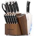 Knife Set Kitchen Knives Set with Block and Dual Sharpener Full Tang 15 Pcs German Stainless Steel Sharp Blade Dishwasher Safe with Ergonomic Handle (Premium Black Pro（Ultra Sharp）with Dual Sharpener)