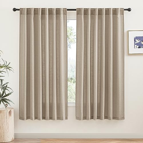Light Filtering Linen Sheer Curtains 72 inch Long for Farmhouse (Khaki / 52"W x 72"L (Pack of 2))