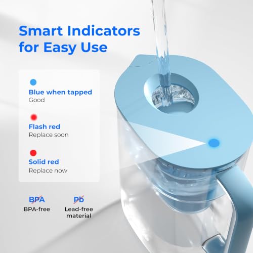 PT-07B-A Alkaline Water Filter Pitcher, 10-Cup, Up to pH 9.5 (Azure / Alkaline)