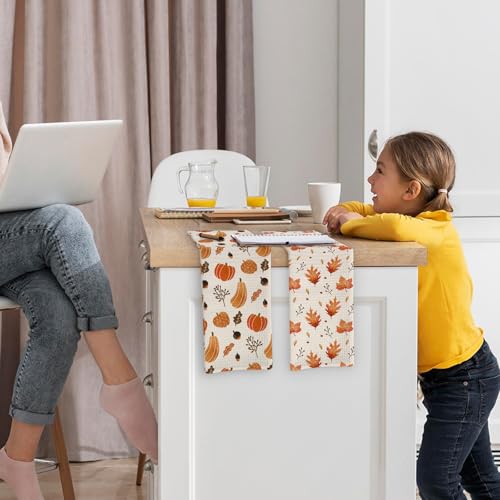 Fall Leaf Pumpkin Kitchen Towels and Dishcloths Set of 2 (Pumpkins and Leaves)