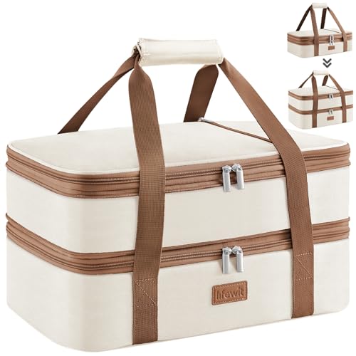 Expandable Insulated Double Decker Casserole Carrier (Cream)