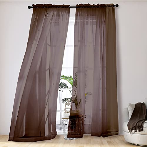 Brown Sheer Curtains 108 Inches Long (Chocolate / 42"W x 108"L (Pack of 2))